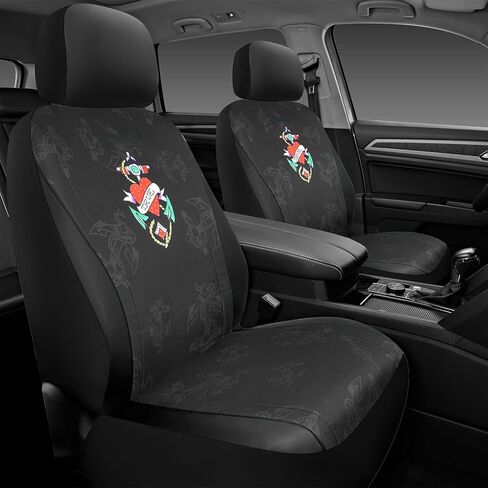 ED HARDY Heart Print Car Seat Covers, Mint Leather Patchwork Design Front Seat Covers, Airbag Compatible Seat Cover for Cars, Universal Fit Automotive Covers for Most Cars, Trucks & SUVs in Kuwait