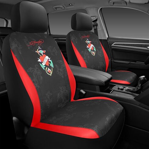 ED HARDY Heart Print Car Seat Covers, Mint Leather Patchwork Design Front Seat Covers, Airbag Compatible Seat Cover for Cars, Universal Fit Automotive Covers for Most Cars, Trucks & SUVs in Kuwait