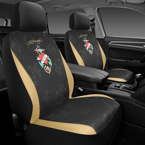 ED HARDY Heart Print Car Seat Covers, Mint Leather Patchwork Design Front Seat Covers, Airbag Compatible Seat Cover for Cars, Universal Fit Automotive Covers for Most Cars, Trucks & SUVs in Kuwait
