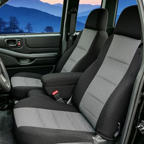 أغطية مقاعد لسيارة Chevy S10 1998-2003 مقعد أمامي مقسم 60/40 مع مركز فتح ومساند رأس مصبوبة من نسيج إسفنجي مركب - أسود in Kuwait