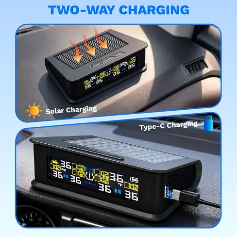 Tire Pressure Monitoring System for 4-Wheel SUV Pickup Truck, Real-Time Tire Monitoring System with Solar Charge, 0-99PSI, Wireless TPMS Sensors Set of 4 & 6 Alam Modes - With Extra 4 Tire Valve Caps in Saudi Arabia