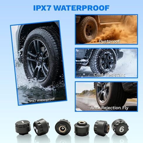 Tire Pressure Monitoring System for 4-Wheel SUV Pickup Truck, Real-Time Tire Monitoring System with Solar Charge, 0-99PSI, Wireless TPMS Sensors Set of 4 & 6 Alam Modes - With Extra 4 Tire Valve Caps in Saudi Arabia