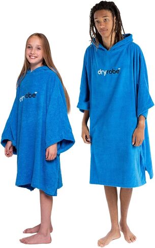 Dryrobe Towel Changing Poncho for Kids - Hooded Toweling Swim Robe - Organic Cotton (400 GSM) Short Sleeve - (Kids 5-9) Red in Saudi Arabia