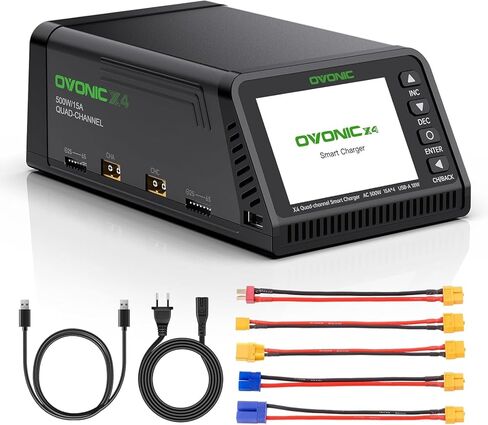 OVONIC X4 LiPo Balance Charger AC 500W 4-Channel Auto Power Allocation, 15A per Channel, LiPo/Li-Ion/LiHV/Life 1-6S, NiMH 3-18S, Safety Protections in Kuwait