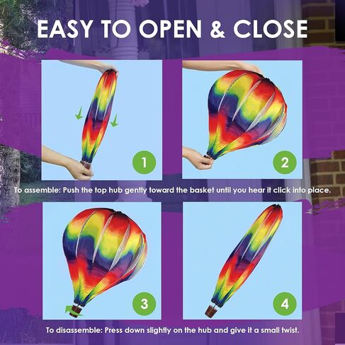 Premier Kites 18 بوصة منطاد الهواء الساخن المموج المتدرج - نسيج أكسفورد متين، إطار من الألياف الزجاجية المعززة، مجموعة قفل سهلة، محور عالي التحمل غير متشابك، ديكور دوار للرياح في الهواء الطلق in Kuwait