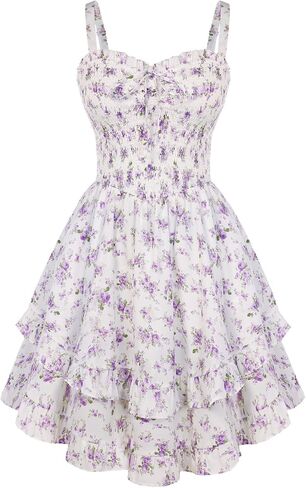 Scarlet Darkness Smocked Floral Sundresses for Women Teens 2026 Summer Flowy Ruffle Mini Dress in Saudi Arabia