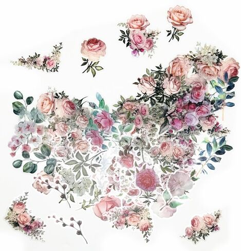 100pcs Flower Stickers, Floral Botanical Sticker,Clear Transparent Plant Stickers for Package DIY Diary Journal Decoration Label Album Scrapbooking (Blue) in Saudi Arabia