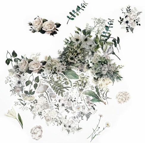 100pcs Flower Stickers, Floral Botanical Sticker,Clear Transparent Plant Stickers for Package DIY Diary Journal Decoration Label Album Scrapbooking (Blue) in Saudi Arabia