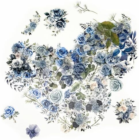 100pcs Flower Stickers, Floral Botanical Sticker,Clear Transparent Plant Stickers for Package DIY Diary Journal Decoration Label Album Scrapbooking (Blue) in Saudi Arabia