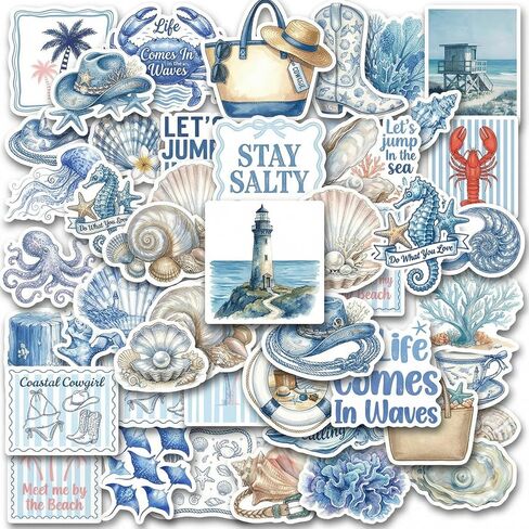 50 Pcs Vision Board Stickers for Women, Blue Aesthetic Ocean Positive Affirmation Stickers for Vision Board Supplies, Coastal Granddaughter Decal Sticker for Adults Teens Planner Accessories in Saudi Arabia