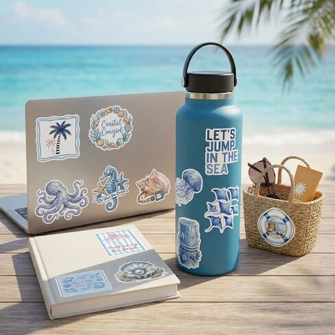 50 Pcs Vision Board Stickers for Women, Blue Aesthetic Ocean Positive Affirmation Stickers for Vision Board Supplies, Coastal Granddaughter Decal Sticker for Adults Teens Planner Accessories in Saudi Arabia