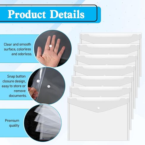 30 Pcs Clear Letter Sized Plastic-Envelopes, Clear Plastic Envelope with Snap Button Closure 8.5 x 11 Letter Size Envelopes Folder for Documents Home Office School in Kuwait