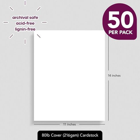 11" x 14" White Cardstock, Heavyweight 80lb Cover (216gsm) Card Stock Paper - Smooth Finish - Great For Arts & Crafts, Greeting Cards, Invitations, Brochures, Restaurant Menus, Posters | 50 Sheets in Kuwait