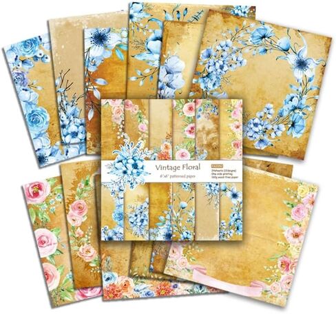 24 قطعة من ورق القصاصات الزهري الكلاسيكي مقاس 6 × 6 بوصة بنمط متنوع Decoupage Cardstock ورق قصاصات عتيق DIY مستلزمات صناعة البطاقات الزخرفية in Kuwait