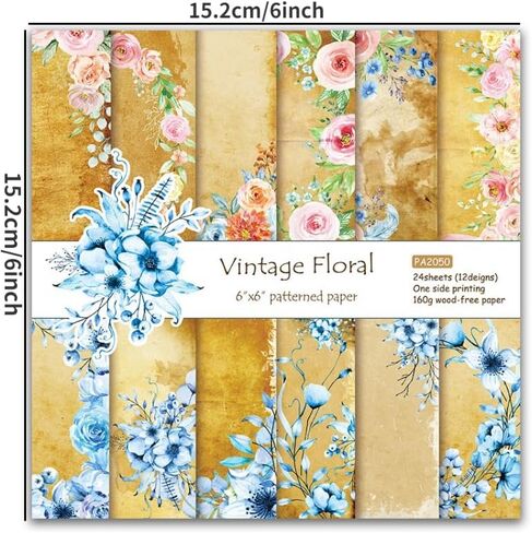 24 قطعة من ورق القصاصات الزهري الكلاسيكي مقاس 6 × 6 بوصة بنمط متنوع Decoupage Cardstock ورق قصاصات عتيق DIY مستلزمات صناعة البطاقات الزخرفية in Kuwait