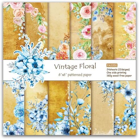 24 قطعة من ورق القصاصات الزهري الكلاسيكي مقاس 6 × 6 بوصة بنمط متنوع Decoupage Cardstock ورق قصاصات عتيق DIY مستلزمات صناعة البطاقات الزخرفية in Kuwait