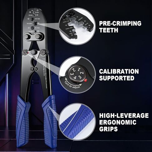 Battery Cable Lug Crimping Tool Kit (5A-200A), Heavy Duty Crimper for Open Slot Wire Lugs, with Open-End Copper Ring Terminals (OT 60A/100A/150A) & Dual-Wall Heat Shrink Tubing Assortment in Saudi Arabia