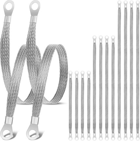 12Pcs Ground Strap Automotive, 10/15/20 Inch Engine Ground Strap & Braided Ground Strap Kit with Ring Terminals, Tinned Copper Vehicle Grounding Straps for Most Cars (Silver) in Kuwait