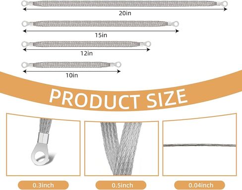 12Pcs Ground Strap Automotive, 10/15/20 Inch Engine Ground Strap & Braided Ground Strap Kit with Ring Terminals, Tinned Copper Vehicle Grounding Straps for Most Cars (Silver) in Kuwait