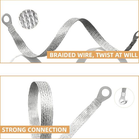 12Pcs Ground Strap Automotive, 10/15/20 Inch Engine Ground Strap & Braided Ground Strap Kit with Ring Terminals, Tinned Copper Vehicle Grounding Straps for Most Cars (Silver) in Kuwait