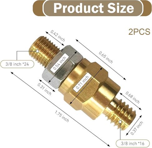 2 PCS Side Post Battery Terminal, 3/8 "-16 & 3/8 "-24 Copper Side Post Battery Bolts, Batteries Terminal Bolt, Universal Car Replacement Accessories (Gold) in Saudi Arabia