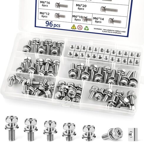 96 Pack Battery Terminal Bolts and Nuts Kit, M6x10/12/14/16/18/20mm 304 Stainless Steel Motorcycle Battery Bolts with Square Nut for ATV Bike Motorcycle Scooter in Kuwait