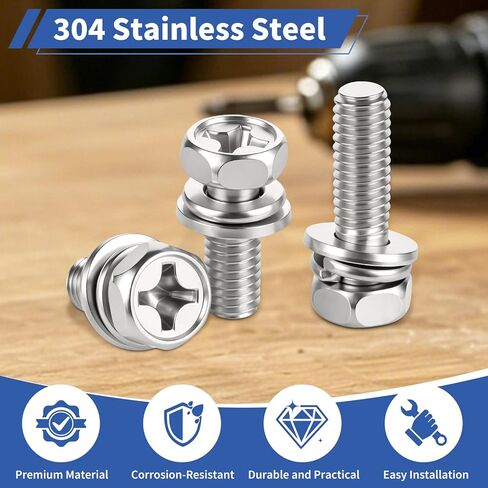 96 Pack Battery Terminal Bolts and Nuts Kit, M6x10/12/14/16/18/20mm 304 Stainless Steel Motorcycle Battery Bolts with Square Nut for ATV Bike Motorcycle Scooter in Kuwait