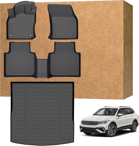 Floor Mats for VW Tiguan 2018-2024 (Only Fit for 5 Seats), TPE Waterproof Non-Slip All Weather Protection Custom, Floor Mats & Cargo Liner in Kuwait