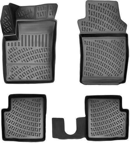 RizLiner Fiat 500 & 500C 2011-2019 Floor Mats Custom Fit Rubber 3D Car Mats Laser Measured Floor Liners All Weather Heavy Duty Waterproof Odorless Non-Slip TPE (Front & Rear, Black) in Kuwait