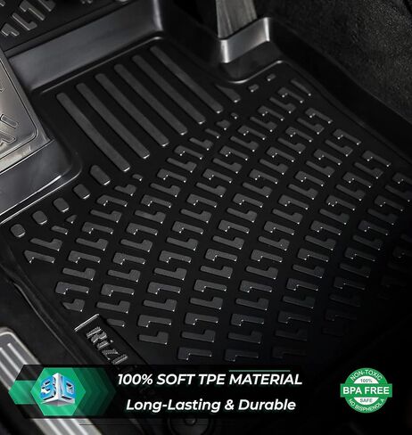 RizLiner Fiat 500 & 500C 2011-2019 Floor Mats Custom Fit Rubber 3D Car Mats Laser Measured Floor Liners All Weather Heavy Duty Waterproof Odorless Non-Slip TPE (Front & Rear, Black) in Kuwait