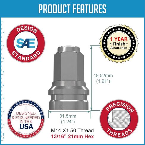 Wheel Accessories Parts 40 Pcs M14x1.5 14x1.5 Thread OEM Style Lug Nuts 1.91" Long Chrome 13/16" 21mm Hex Hex Fits Ford F-250 F-350 F-450 F-550 Super Duty HCPZ-1012-B ｜ 611-930 in Kuwait