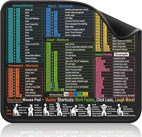 Mouse Pad for Excel/Word/PowerPoint/Windows Shortcuts, Excel Cheat Sheet Mousepad PC Desk Pad, Office Desk Accessories for Desk mat for Office, Gaming, Waterproof, Non-Slip, Stitched Edges in Saudi Arabia