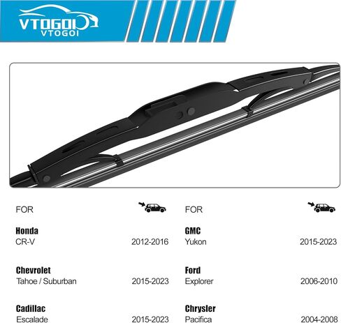 VTOGOI® 13 "استبدال شفرات المساحات الخلفية لجي إم سي يوكون شيفروليه تاهو سوبربان كاديلاك إسكاليد 2015-2023 هوندا CR-V 2012-2016 فورد إكسبلورر 2006-2010 شفرات ممسحة الزجاج الأمامي الخلفي in Kuwait