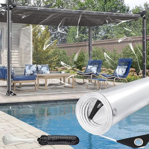Clear Tarp 6.5x6.5ft Clear Tarps Heavy Duty Water Resistant,20Mil Thickened Transparent Tear Resistant PVC Vinyl Tarpaulin Enclosurewith Grommets and Reinforced Edges for Patio,Porch and Outdoor in Kuwait