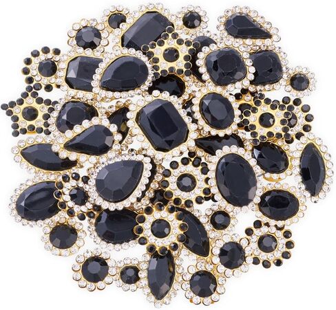 Pandahall 100Pcs Crystal Sew on Rhinestones Mixed Shapes Sew on Crystal Gems Teardrop Round Flat Back Glass Rhinestones with Gold Claw for DIY Concert Costumes Crafting (Dark Black) in Kuwait