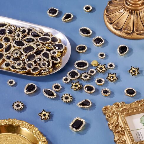 Pandahall 100Pcs Crystal Sew on Rhinestones Mixed Shapes Sew on Crystal Gems Teardrop Round Flat Back Glass Rhinestones with Gold Claw for DIY Concert Costumes Crafting (Dark Black) in Kuwait