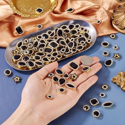 Pandahall 100Pcs Crystal Sew on Rhinestones Mixed Shapes Sew on Crystal Gems Teardrop Round Flat Back Glass Rhinestones with Gold Claw for DIY Concert Costumes Crafting (Dark Black) in Kuwait