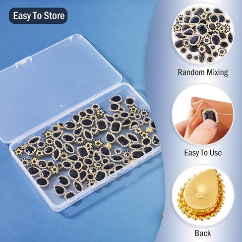 Pandahall 100Pcs Crystal Sew on Rhinestones Mixed Shapes Sew on Crystal Gems Teardrop Round Flat Back Glass Rhinestones with Gold Claw for DIY Concert Costumes Crafting (Dark Black) in Kuwait
