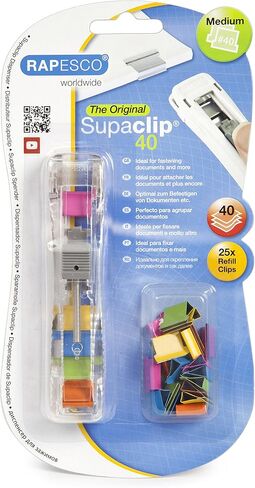 موزع Rapesco Supaclip #40 مع 25 مشبكًا متعدد الألوان لإعادة التعبئة (RC4025MC) in Kuwait