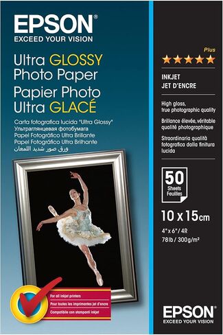 Epson C13S042548 Glossy Photo Paper (Pack of 100), White, 10 x 15 cm in Kuwait