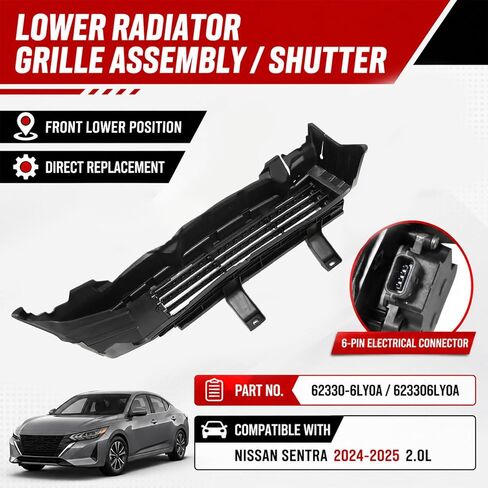 مجموعة / مصراع شبكة المبرد السفلية من SecosAutoparts متوافق مع Nissan Sentra 2024 2025 2.0L # 62330-6LY0A 623306LY0A in Kuwait