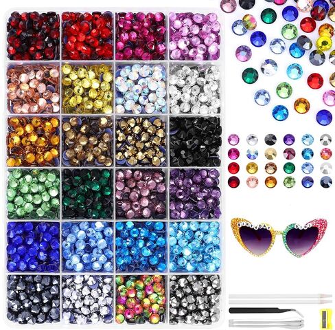 24 Colors Hotfix Rhinestones Kit, SS16 Glass Flatback Crystals for Clothes, Hats, Shoes & Crafts with 4 Tools, Tweezers, Wax, Pencil, Spoon hot fix kit(Color B) in Saudi Arabia