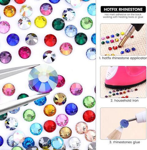 24 Colors Hotfix Rhinestones Kit, SS16 Glass Flatback Crystals for Clothes, Hats, Shoes & Crafts with 4 Tools, Tweezers, Wax, Pencil, Spoon hot fix kit(Color B) in Saudi Arabia