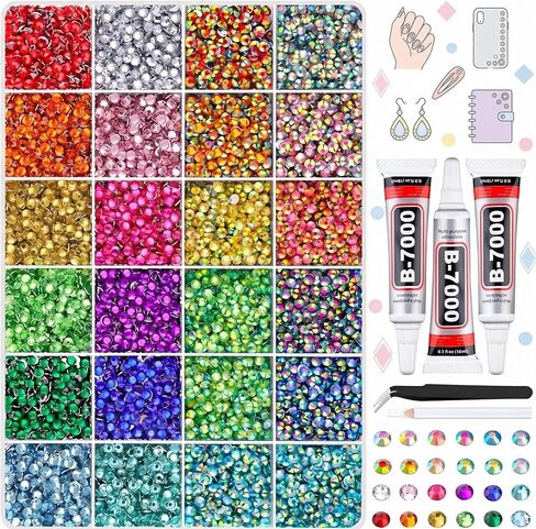 3mm Resin Jelly Rhinestones 32000 Pcs, 40 Colors Flatback Bedazzling Gems Kit with B7000 Glue for Nail Art, Shoes, Crafts, Diamond Art & DIY Projects in Saudi Arabia