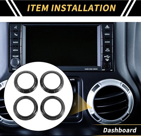4 Pcs AC Vent Dashboard Decoration Rings for Jeep Wrangler JK JKU 2011-2017 Air Conditioner Air Outlet Vent Cover Ring Carbon Fiber Pattern ABS Black in Kuwait