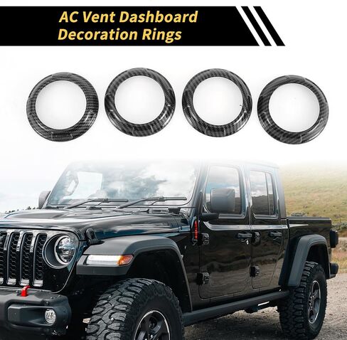 4 Pcs AC Vent Dashboard Decoration Rings for Jeep Wrangler JK JKU 2011-2017 Air Conditioner Air Outlet Vent Cover Ring Carbon Fiber Pattern ABS Black in Kuwait