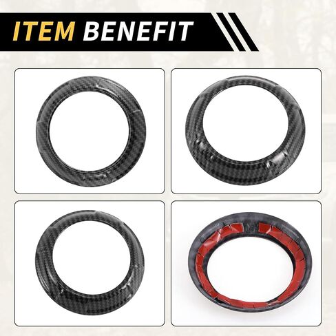 4 Pcs AC Vent Dashboard Decoration Rings for Jeep Wrangler JK JKU 2011-2017 Air Conditioner Air Outlet Vent Cover Ring Carbon Fiber Pattern ABS Black in Kuwait