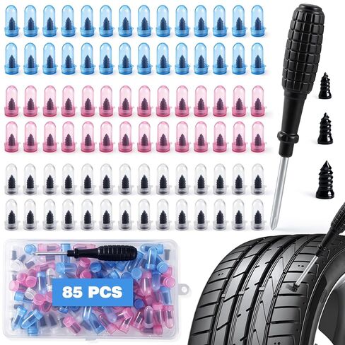 84Pcs 3 Sizes Tire Repair Rubber Nails Kit, Vacuum Tire Repair Rubber Nails Kit with a Screwdriver, Tire Repair Screws, Self-Service Tire Plugs Screw Type, Tire Repair First Kit for Car, Motorcycle in Saudi Arabia