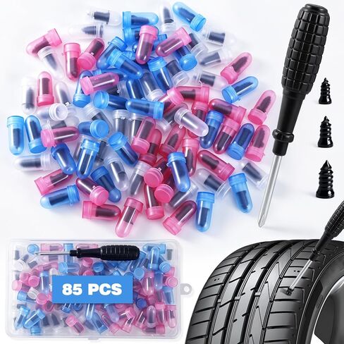 84Pcs 3 Sizes Tire Repair Rubber Nails Kit, Vacuum Tire Repair Rubber Nails Kit with a Screwdriver, Tire Repair Screws, Self-Service Tire Plugs Screw Type, Tire Repair First Kit for Car, Motorcycle in Saudi Arabia
