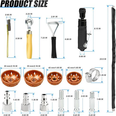 MEANLIN MEASURE Air Tire Repair Polish Patch Tools Include 2500rpm Low Speed Air Tire Buffer Tire Inner Liner Scrapper Patch Roller Tungsten Steel Buffing Wheel 42mm 55mm for Tire & Rubber Maintenance in Kuwait